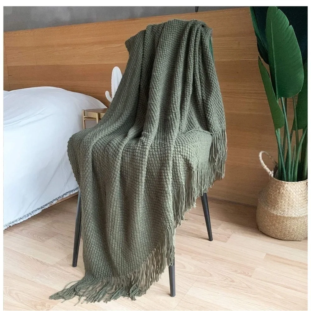 Cozy Knit Turquoise Teal Fringe Warm Blanket/Shawl for Couch/Bedroom/Dorm/Patio - Picture 11 of 16